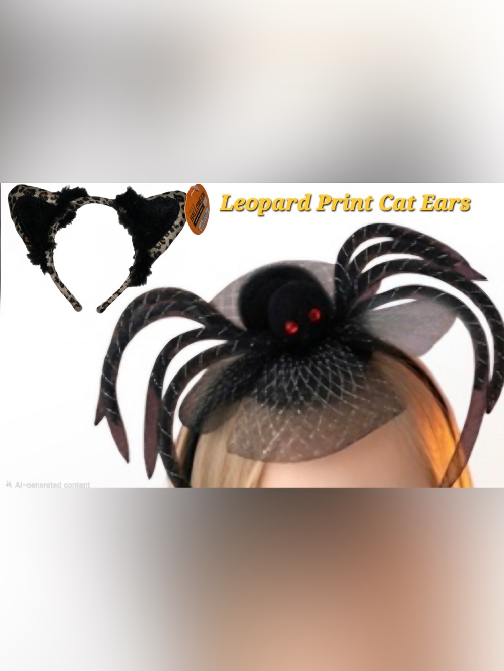 2pc  Halloween Headband Bundle Cat Ears & Spider Vain